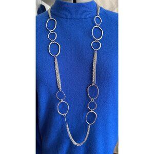 VCLM Long Silver-Tone Chain 40” Necklace With Large Circular Links & Extender